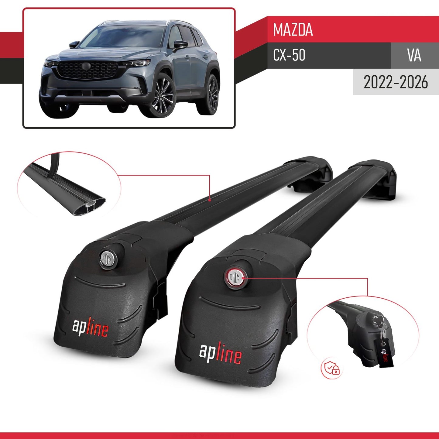 Compatible with Mazda CX-50 2023-2025 ACE-2 Car Roof Rack Cross Bar Black Aluminium 2 Bars