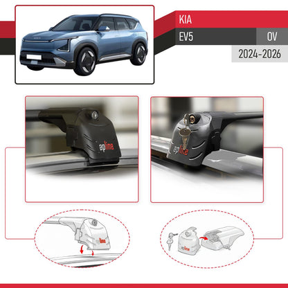 ACE-2 Dakdrager bagagedrager compatibel met Kia EV5 2024-2025 Spoorstaven Zwart Aluminium 2 Staven