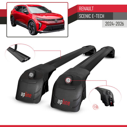 Compatible with Renault Scenic E-Tech 2024-2025 ACE-2 Car Roof Rack Cross Bar Black Aluminium 2 Bars