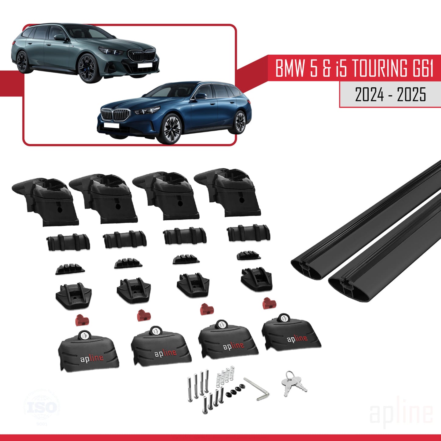 Compatible avec BMW 5 Series / i5 G61 Touring 2024-2025 ACE-2 Barres de Toit Railing Porte-Bagages de Voiture Noir Aluminium 2 Barres