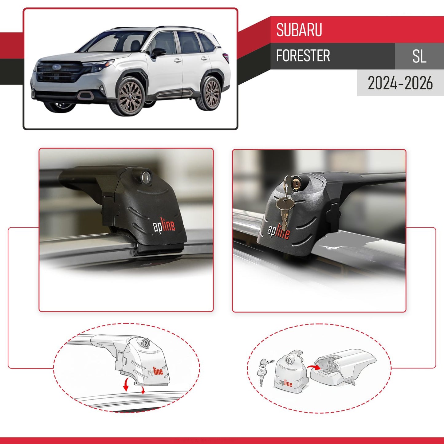 ACE-2 Dakdrager bagagedrager compatibel met Subaru Forester 2024-2025 Spoorstaven Zwart Aluminium 2 Staven