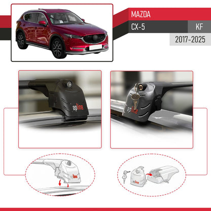 Compatible with Mazda CX-5 2017-2025 ACE-2 Car Roof Rack Cross Bar Black Aluminium 2 Bars