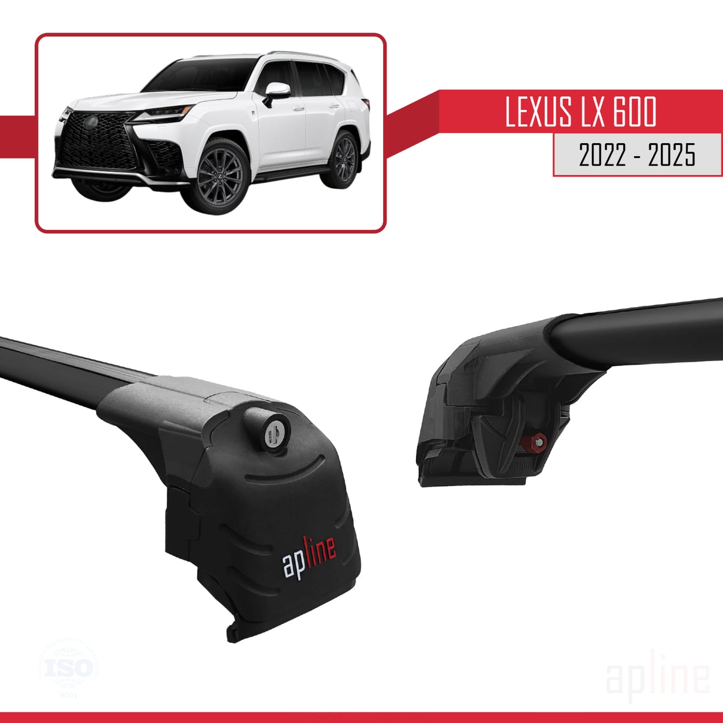 Compatible avec Lexus LX 600 2022-2025 ACE-2 Barres de Toit Railing Porte-Bagages de Voiture Noir Aluminium 2 Barres