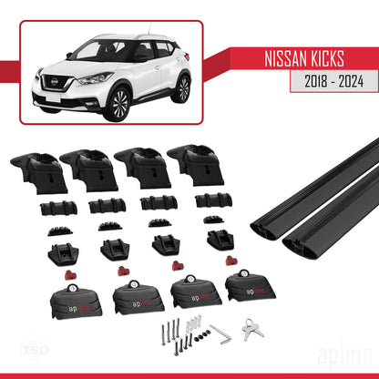 Compatible avec Nissan Kicks 2018-2024 ACE-2 Barres de Toit Railing Porte-Bagages de Voiture Noir Aluminium 2 Barres