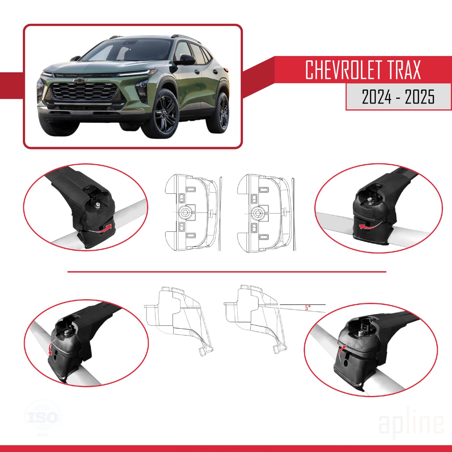 Compatible avec Chevrolet Trax 2024-2025 ACE-2 Barres de Toit Railing Porte-Bagages de Voiture Noir Aluminium 2 Barres