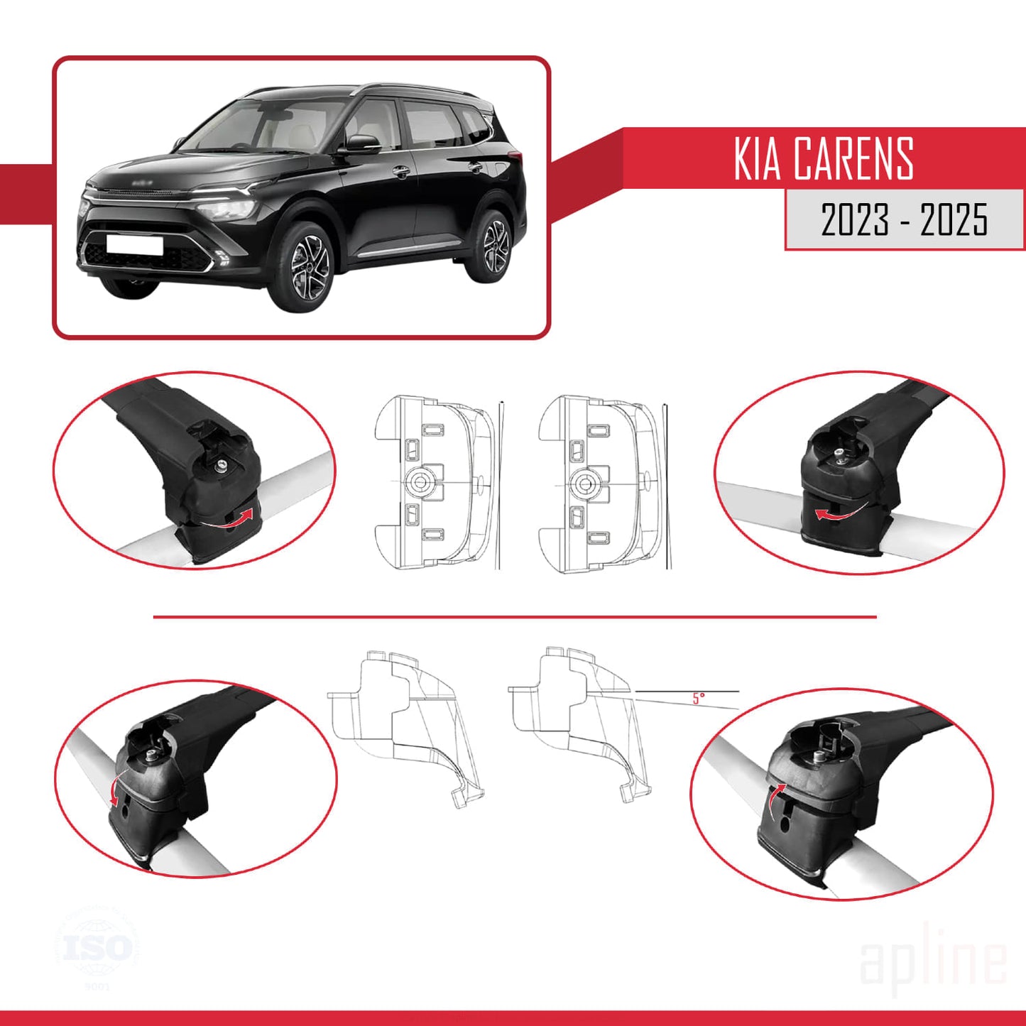 Compatible avec Kia Carens 2023-2025 ACE-2 Barres de Toit Railing Porte-Bagages de Voiture Noir Aluminium 2 Barres