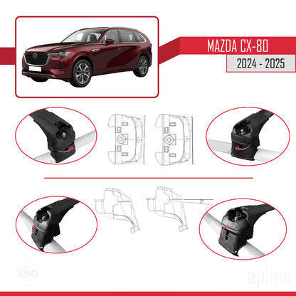 Compatible avec Mazda CX-80 2024-2025 ACE-2 Barres de Toit Railing Porte-Bagages de Voiture Noir Aluminium 2 Barres