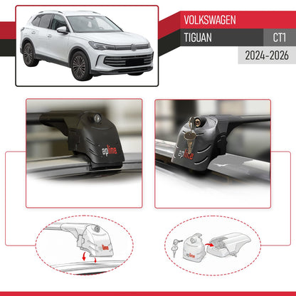 ACE-2 Dakdrager bagagedrager compatibel met Volkswagen Tiguan 2025 Spoorstaven Zwart Aluminium 2 Staven