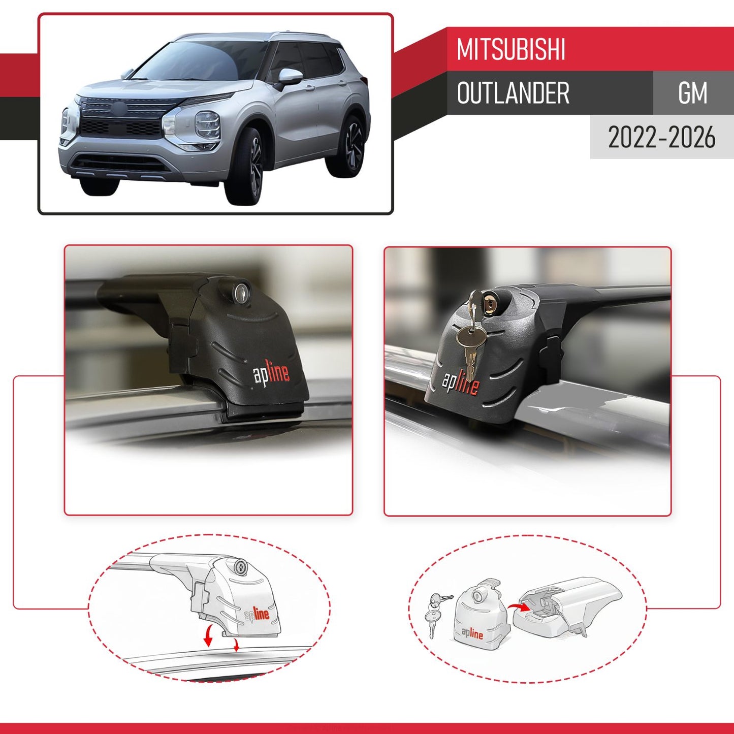 ACE-2 Dakdrager bagagedrager compatibel met Mitsubishi Outlander 2022-2025 Spoorstaven Zwart Aluminium 2 Staven