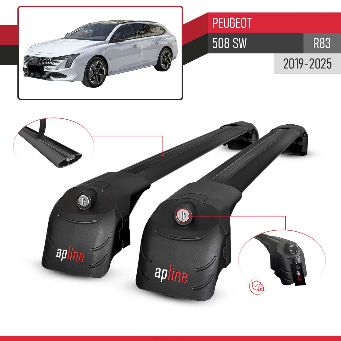 ACE-2 Dakdrager bagagedrager compatibel met Peugeot 508 SW 2019-2025 Spoorstaven Zwart Aluminium 2 Staven