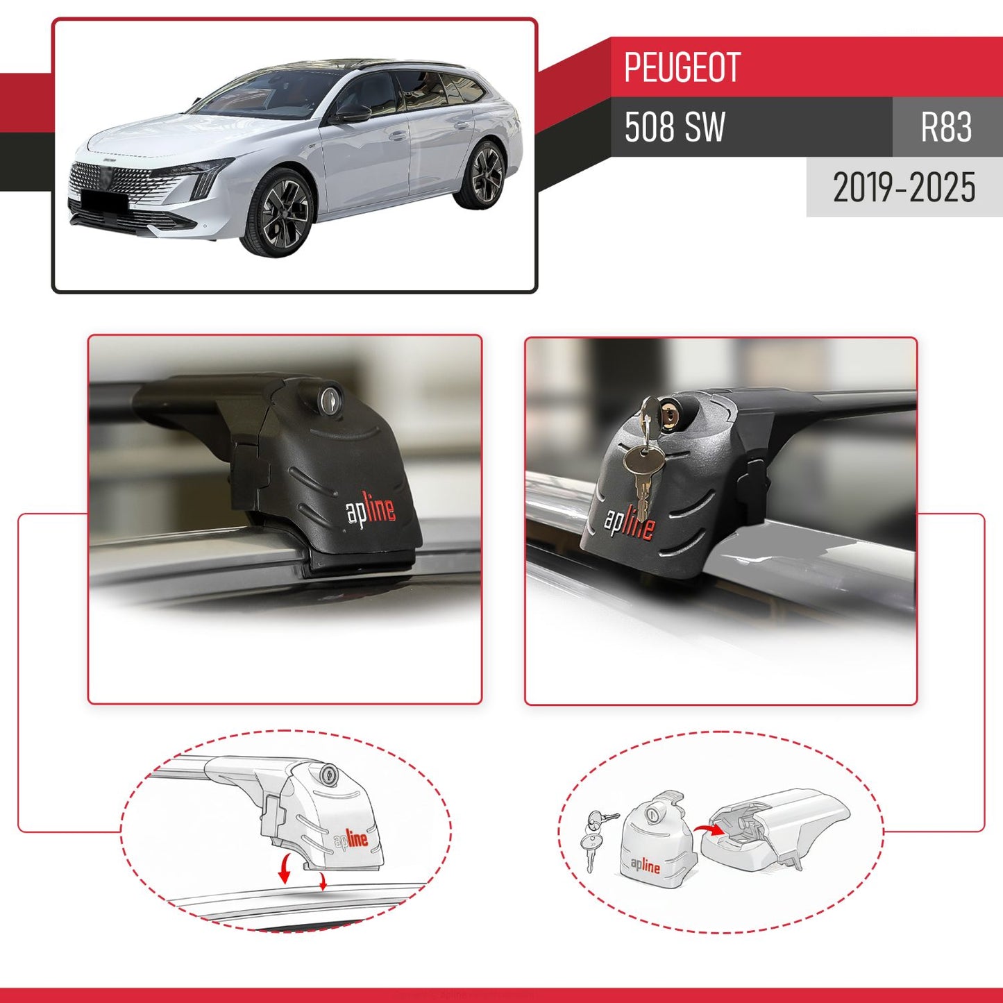 ACE-2 Dakdrager bagagedrager compatibel met Peugeot 508 SW 2019-2025 Spoorstaven Zwart Aluminium 2 Staven