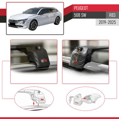 ACE-2 Dakdrager bagagedrager compatibel met Peugeot 508 SW 2019-2025 Spoorstaven Zwart Aluminium 2 Staven