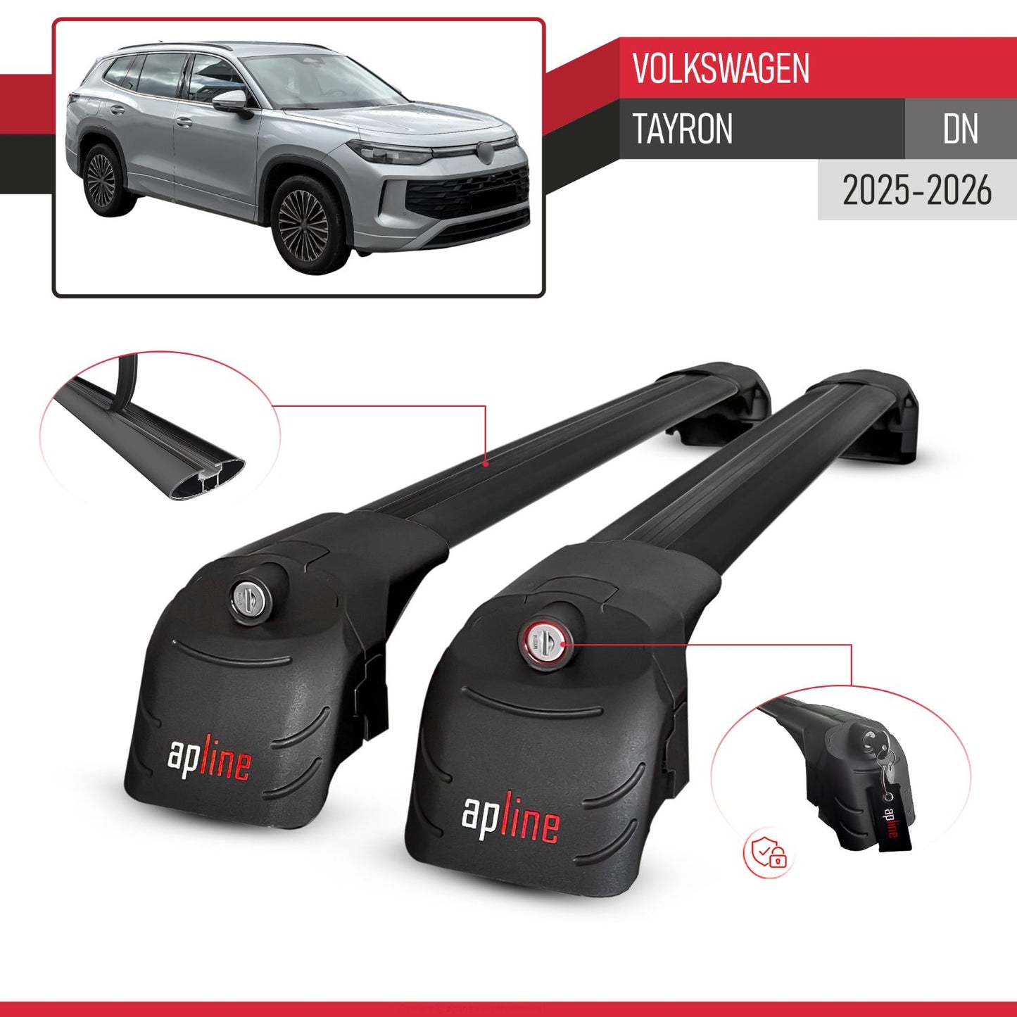 ACE-2 Dakdrager bagagedrager compatibel met Volkswagen Tayron 2025 Spoorstaven Zwart Aluminium 2 Staven