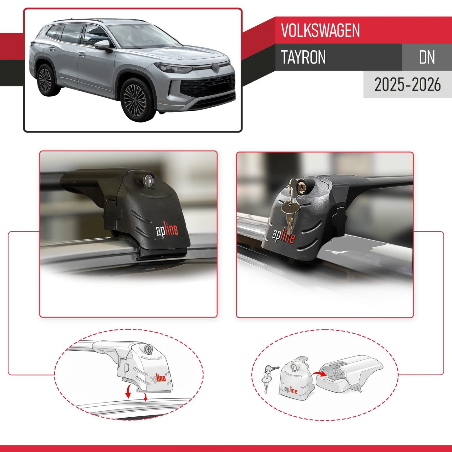 ACE-2 Dakdrager bagagedrager compatibel met Volkswagen Tayron 2025 Spoorstaven Zwart Aluminium 2 Staven
