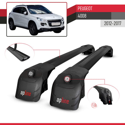 ACE-2 Dakdrager bagagedrager compatibel met Peugeot 4008 2012-2017 Spoorstaven Zwart Aluminium 2 Staven