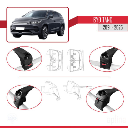 Compatible avec BYD Tang 2021-2025 ACE-2 Barres de Toit Railing Porte-Bagages de Voiture Noir Aluminium 2 Barres