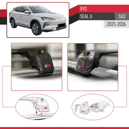 Compatible with BYD Seal U 2023-2025 ACE-2 Car Roof Rack Cross Bar Black Aluminium 2 Bars