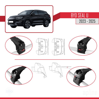 Compatible avec BYD Seal U 2023-2025 ACE-2 Barres de Toit Railing Porte-Bagages de Voiture Noir Aluminium 2 Barres