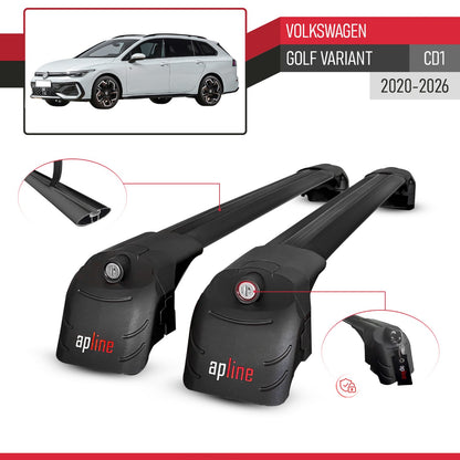 ACE-2 Dakdrager bagagedrager compatibel met Volkswagen Golf Variant 2024-2025 Spoorstaven Zwart Aluminium 2 Staven