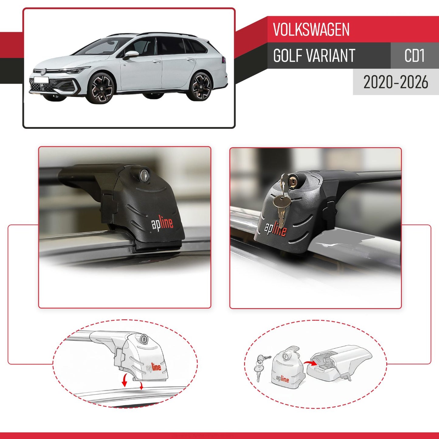 ACE-2 Dakdrager bagagedrager compatibel met Volkswagen Golf Variant 2024-2025 Spoorstaven Zwart Aluminium 2 Staven