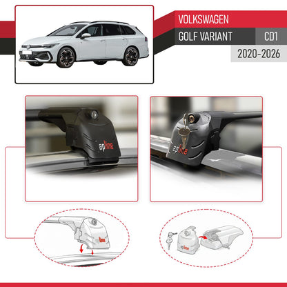 ACE-2 Dakdrager bagagedrager compatibel met Volkswagen Golf Variant 2024-2025 Spoorstaven Zwart Aluminium 2 Staven