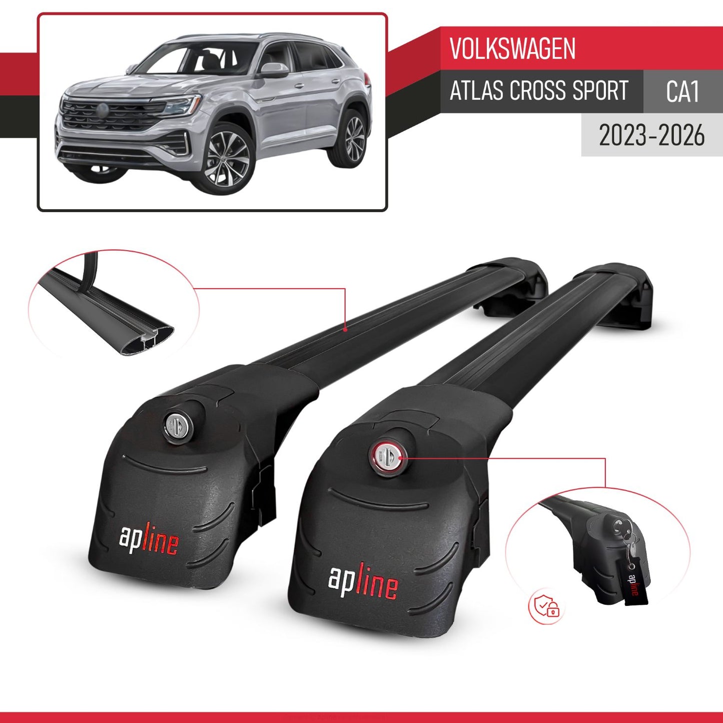 ACE-2 Dakdrager bagagedrager compatibel met Volkswagen Atlas Cross Sport 2023-2025 Spoorstaven Zwart Aluminium 2 Staven