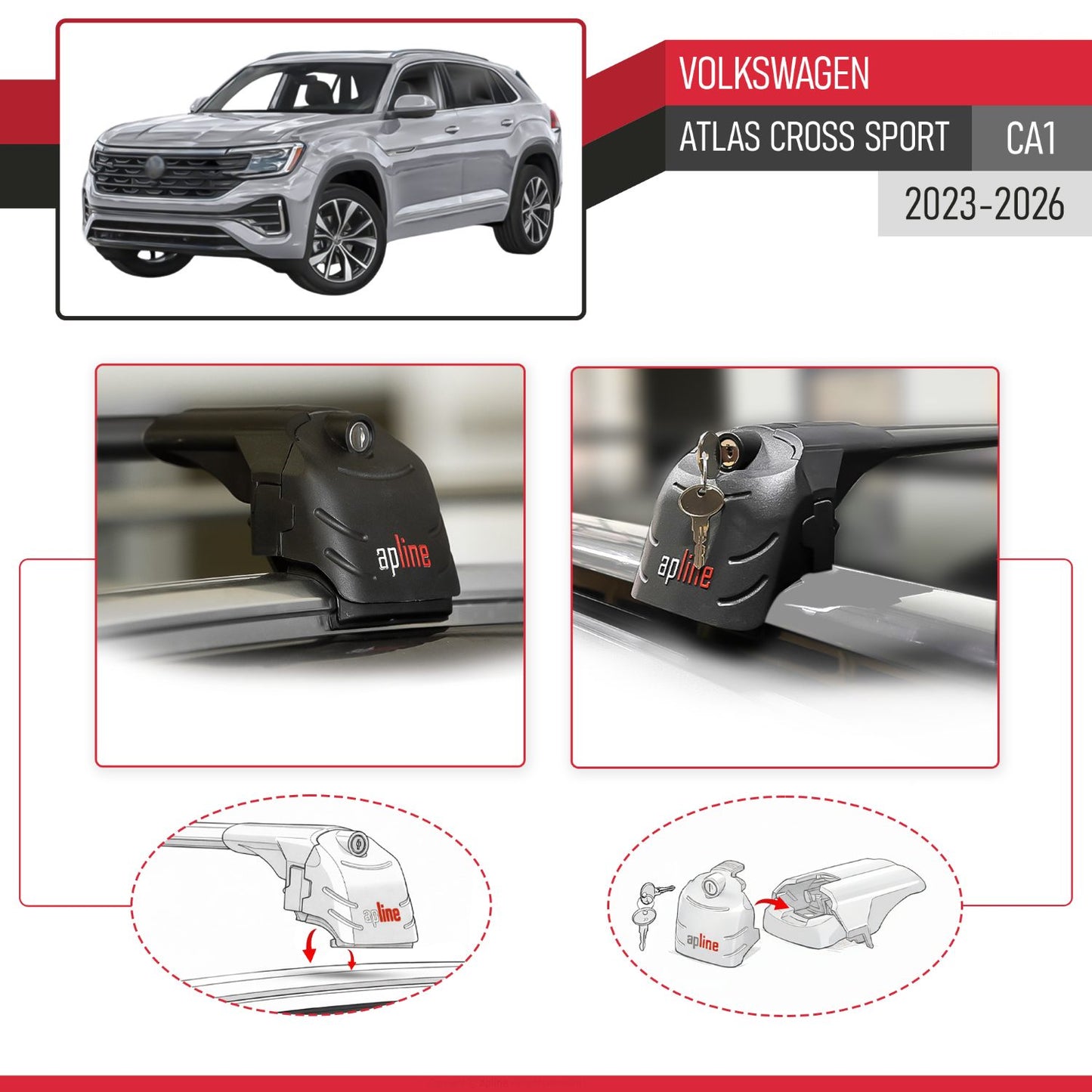 ACE-2 Dakdrager bagagedrager compatibel met Volkswagen Atlas Cross Sport 2023-2025 Spoorstaven Zwart Aluminium 2 Staven