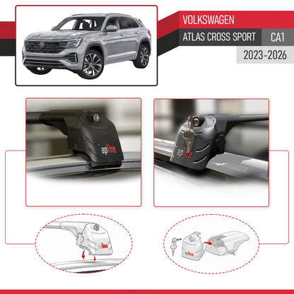 ACE-2 Dakdrager bagagedrager compatibel met Volkswagen Atlas Cross Sport 2023-2025 Spoorstaven Zwart Aluminium 2 Staven