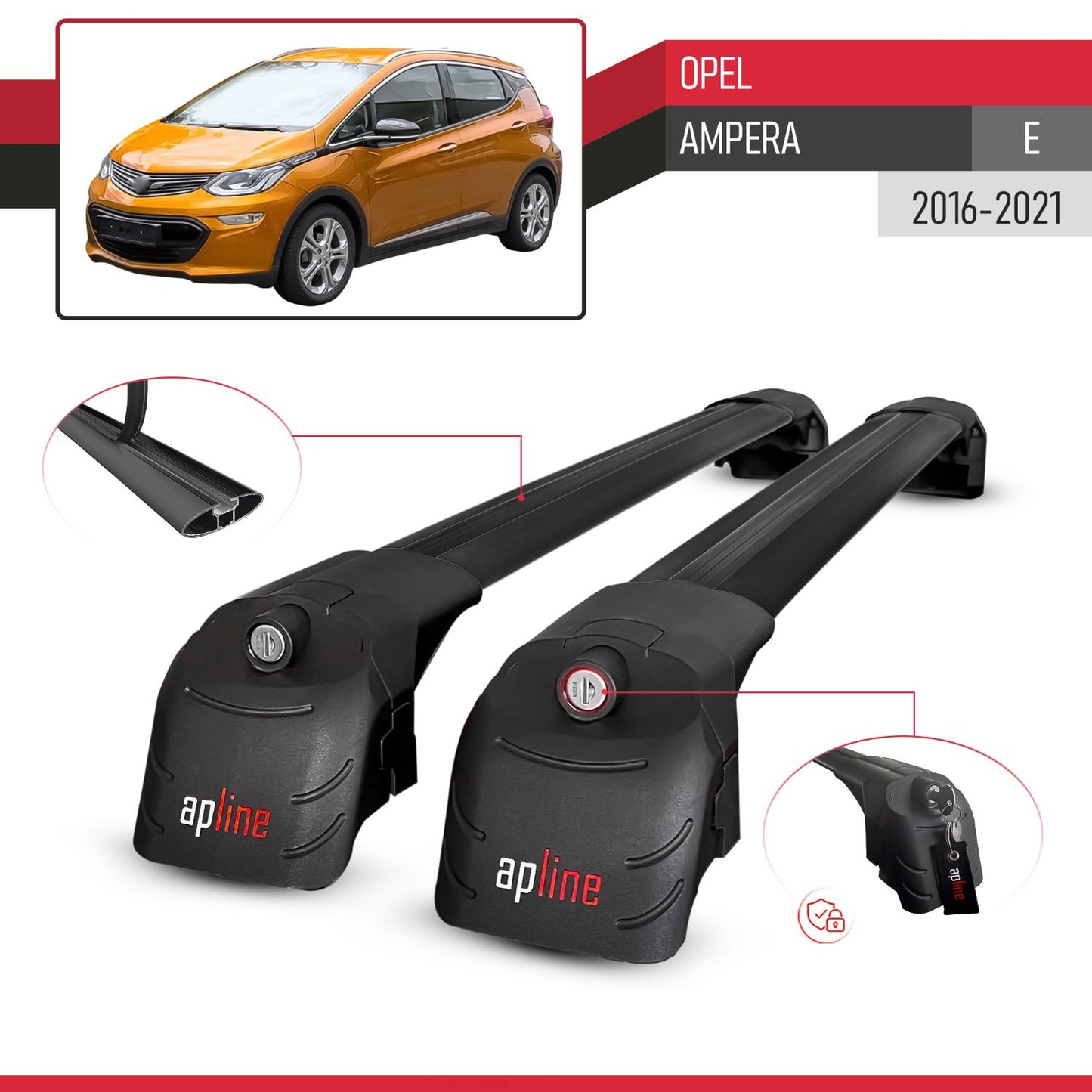 ACE-2 Dakdrager bagagedrager compatibel met Opel Ampera E 2017-2021 Spoorstaven Zwart Aluminium 2 Staven
