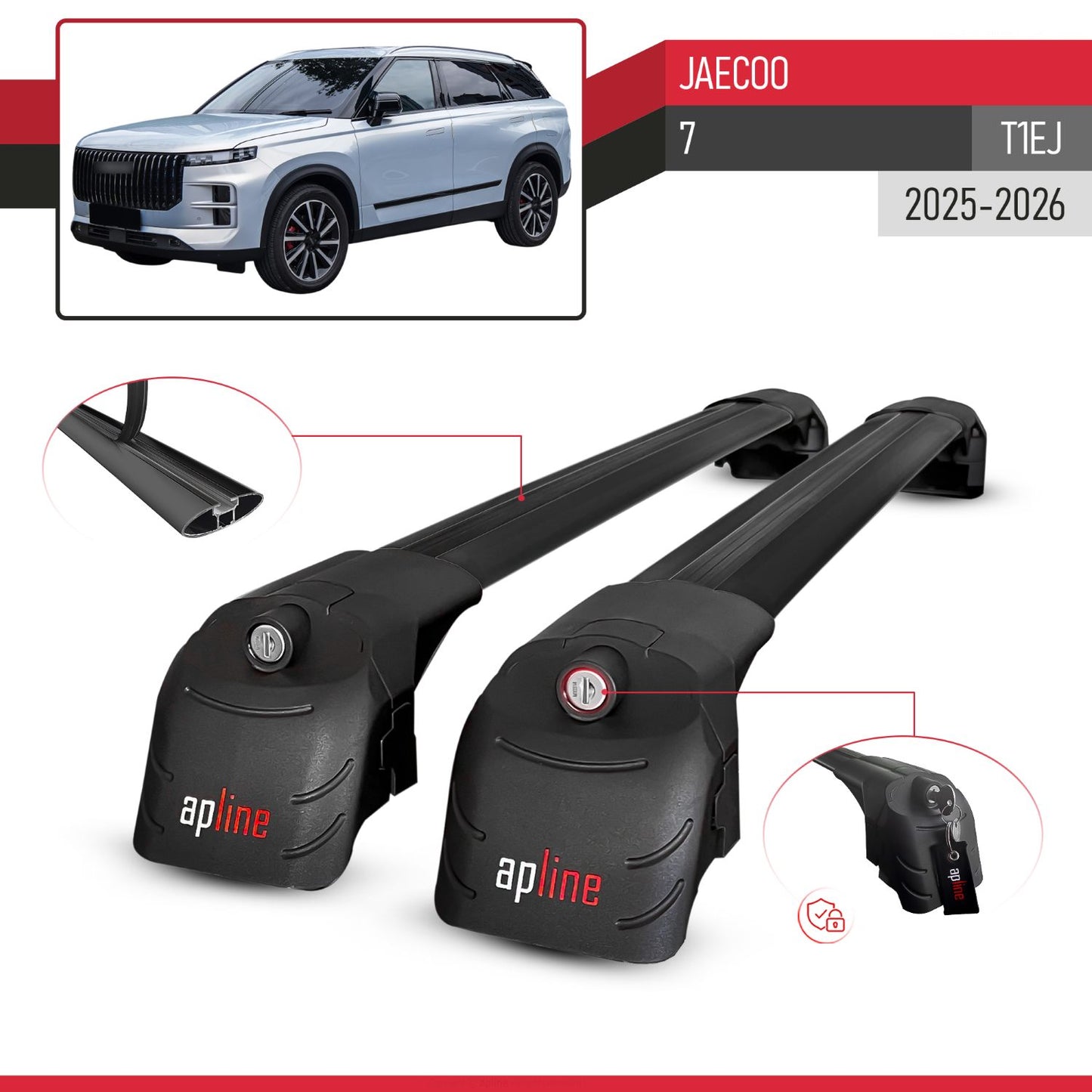 ACE-2 Dakdrager bagagedrager compatibel met JAECOO 7 2025-2026 Spoorstaven Zwart Aluminium 2 Staven