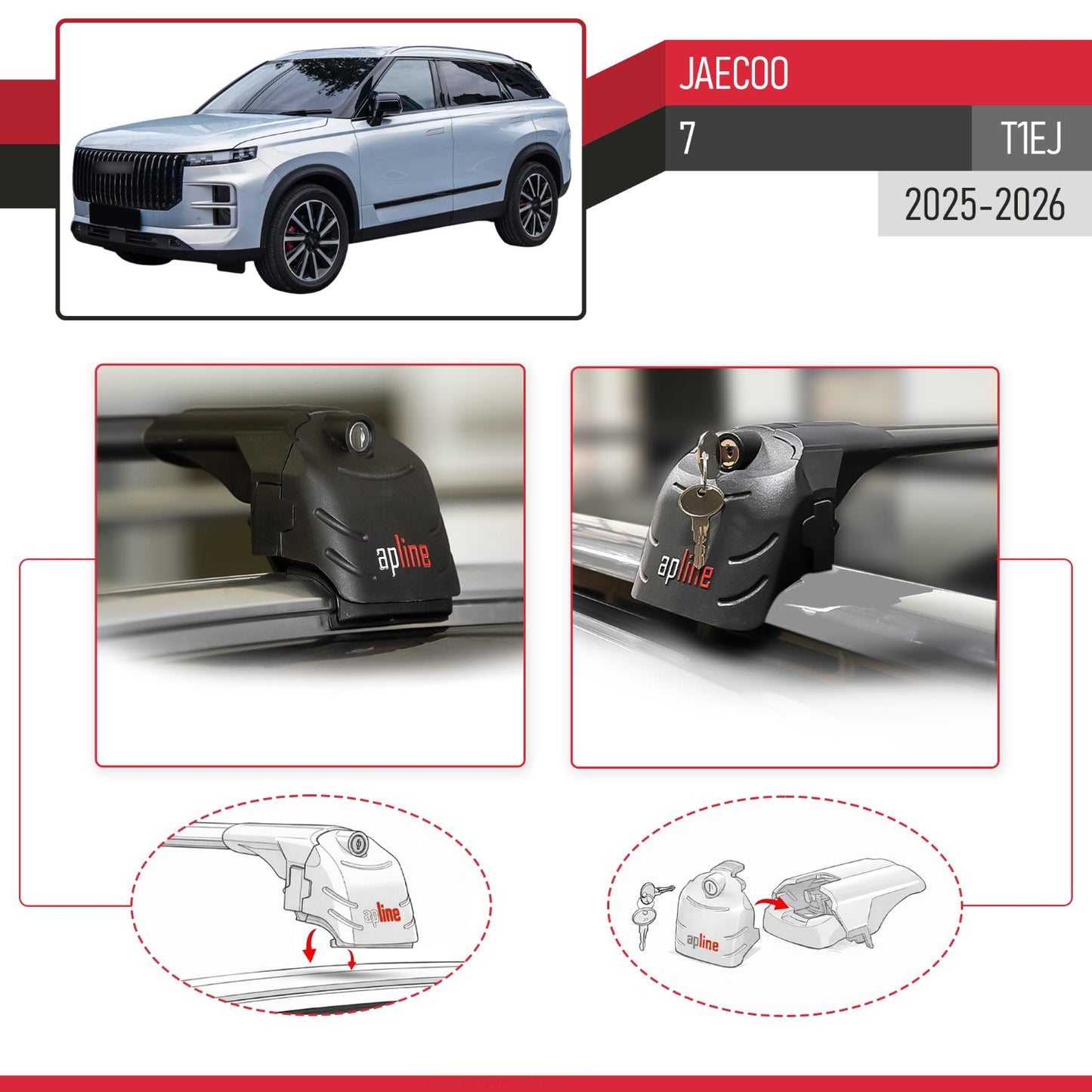 ACE-2 Dakdrager bagagedrager compatibel met JAECOO 7 2025-2026 Spoorstaven Zwart Aluminium 2 Staven
