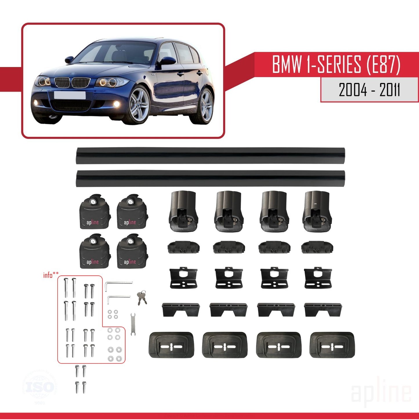 Compatible avec BMW Série 1 (E87) 2004-2011 ACE-3 Barres de Toit Railing Porte-Bagages de Voiture Noir Aluminium 2 Barres