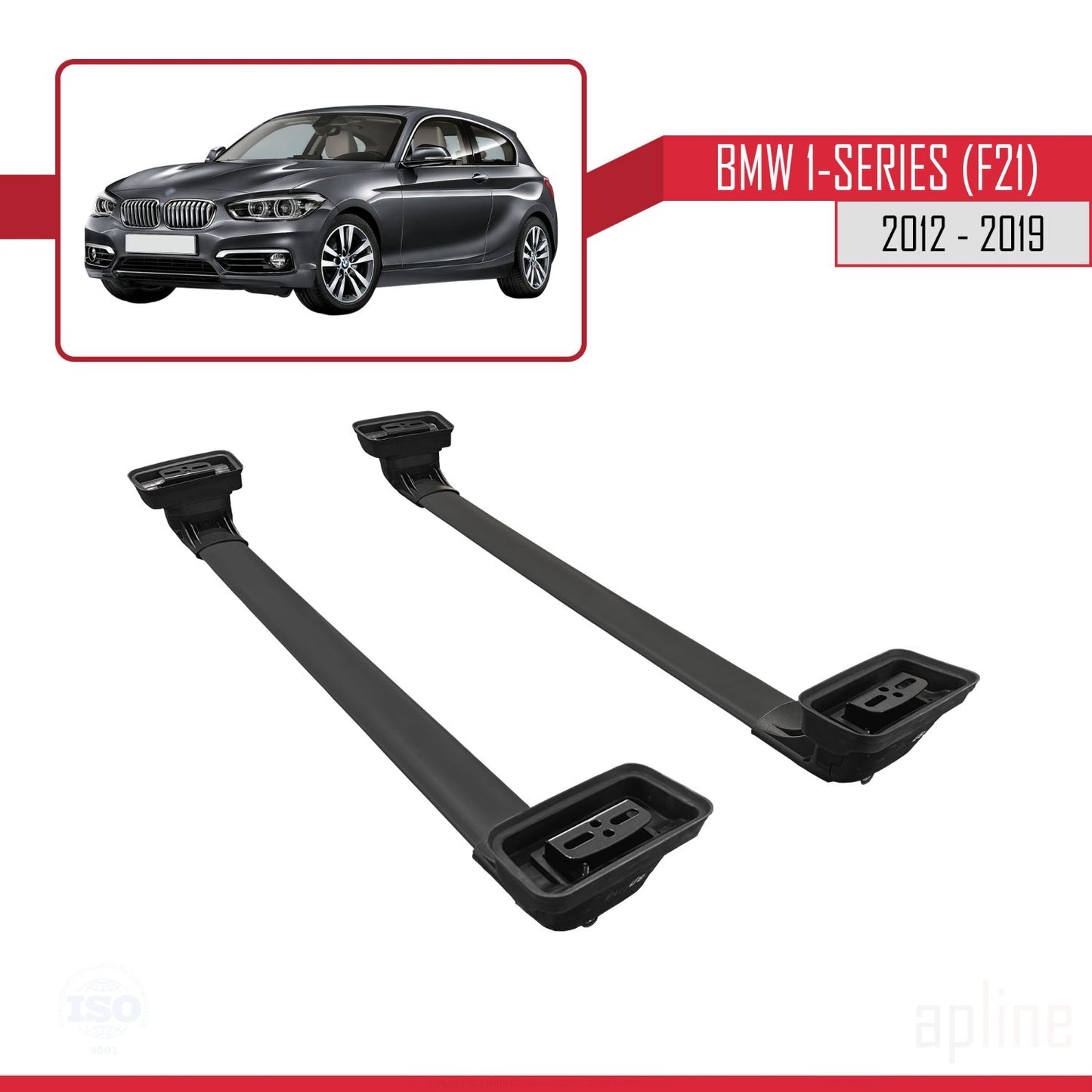 ACE-3 Dakdrager bagagedrager compatibel met BMW Serie 1 (F21) 2012-2019 Spoorstaven Zwart Aluminium 2 Staven