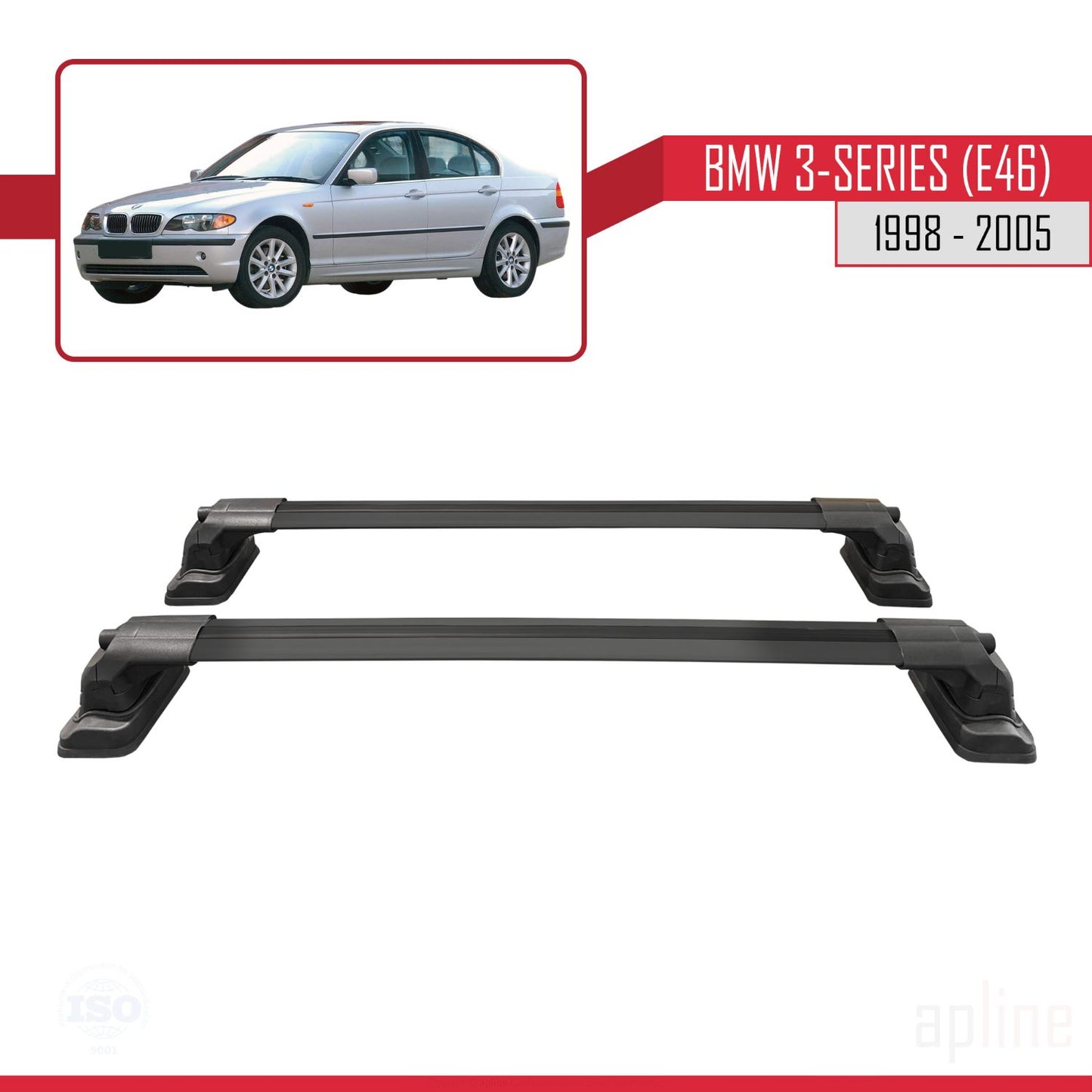 Compatible with BMW 3 Series (E46) 1998-2005 ACE-3 Car Roof Rack Cross Bar Black Aluminium 2 Bars