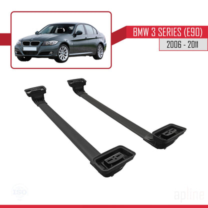 Compatible with BMW 3 Series (E90) 2006-2011 ACE-3 Car Roof Rack Cross Bar Black Aluminium 2 Bars