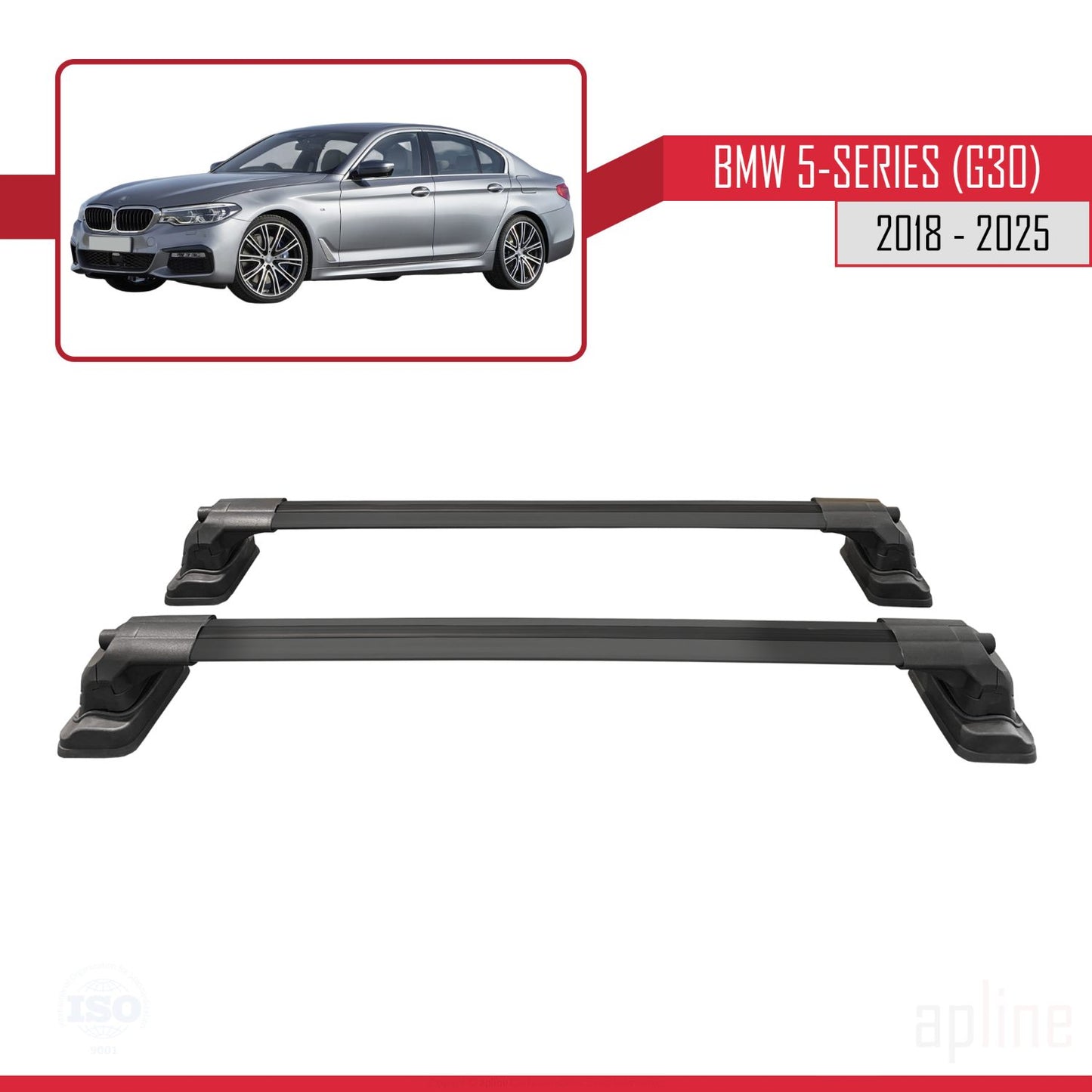 Compatible with BMW 5 Series (G30) 2018-2025 ACE-3 Car Roof Rack Cross Bar Black Aluminium 2 Bars