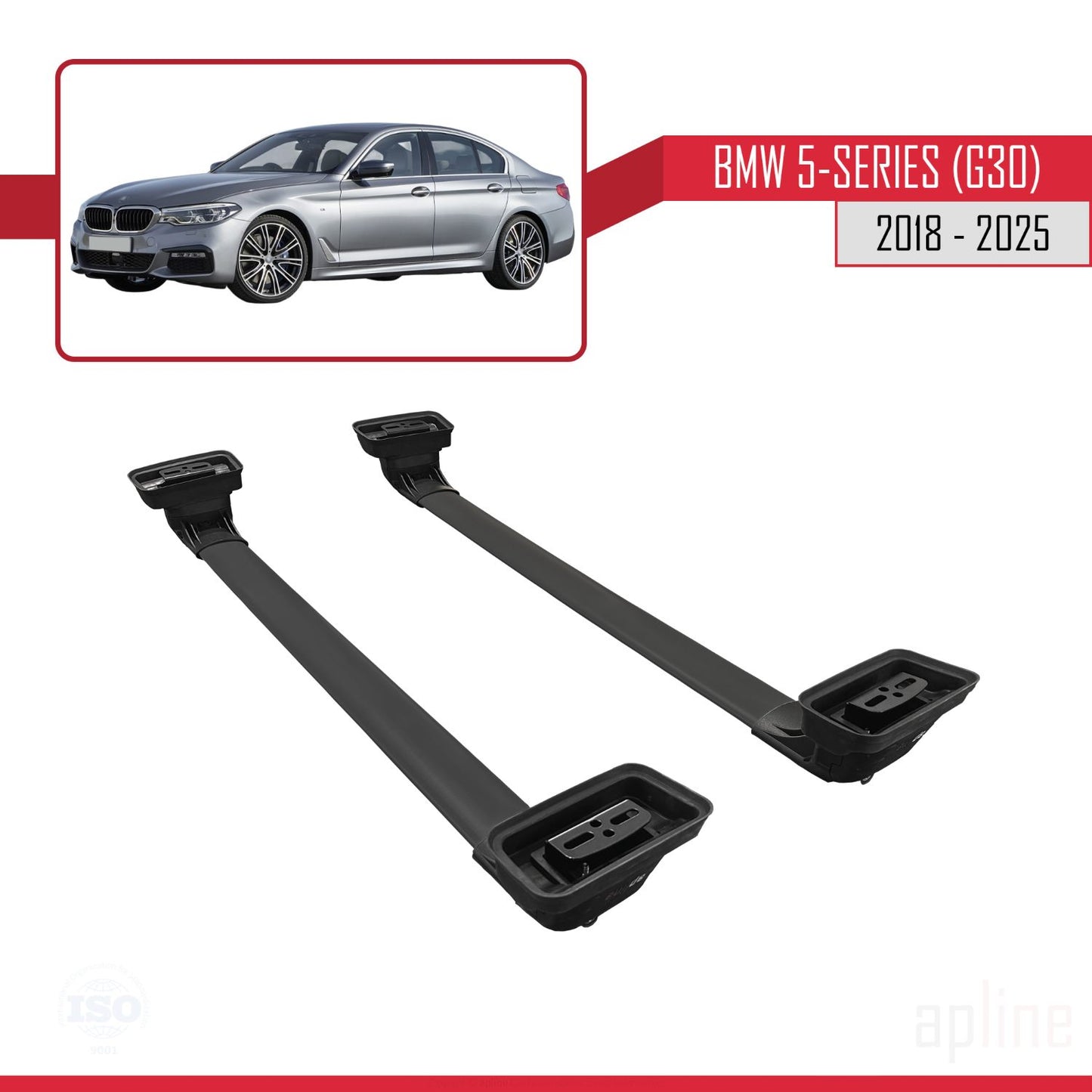 Compatible with BMW 5 Series (G30) 2018-2025 ACE-3 Car Roof Rack Cross Bar Black Aluminium 2 Bars