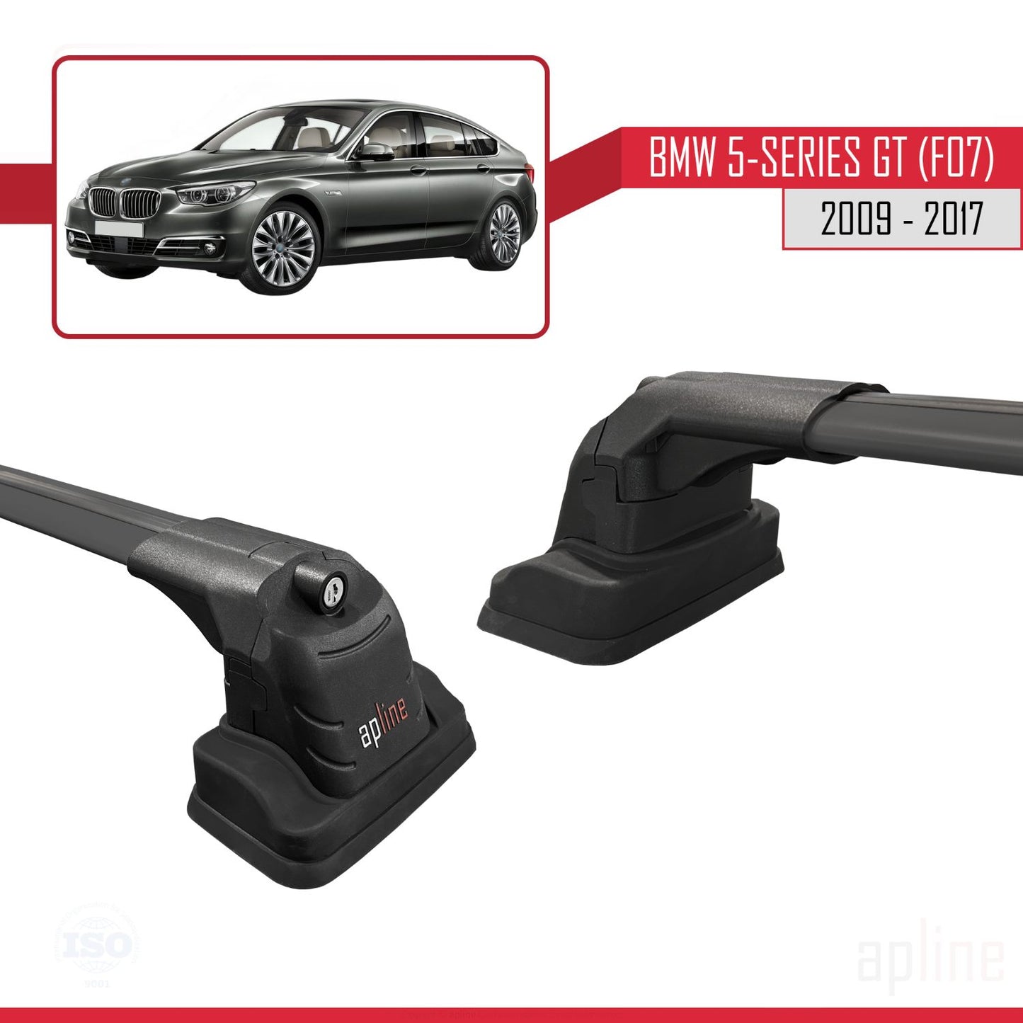 ACE-3 Dakdrager bagagedrager compatibel met BMW Serie 5 Gran Turismo (F07) 2009-2017 Spoorstaven Zwart Aluminium 2 Staven