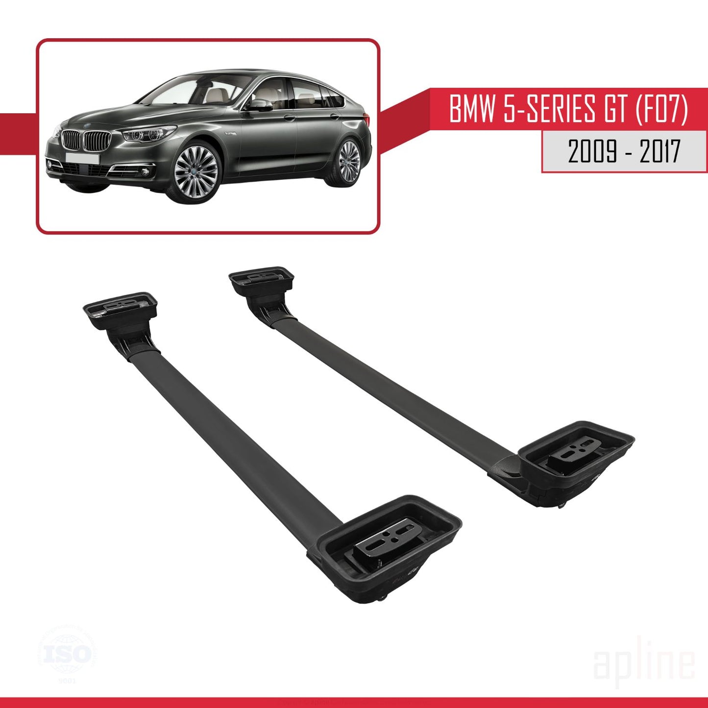 ACE-3 Dakdrager bagagedrager compatibel met BMW Serie 5 Gran Turismo (F07) 2009-2017 Spoorstaven Zwart Aluminium 2 Staven