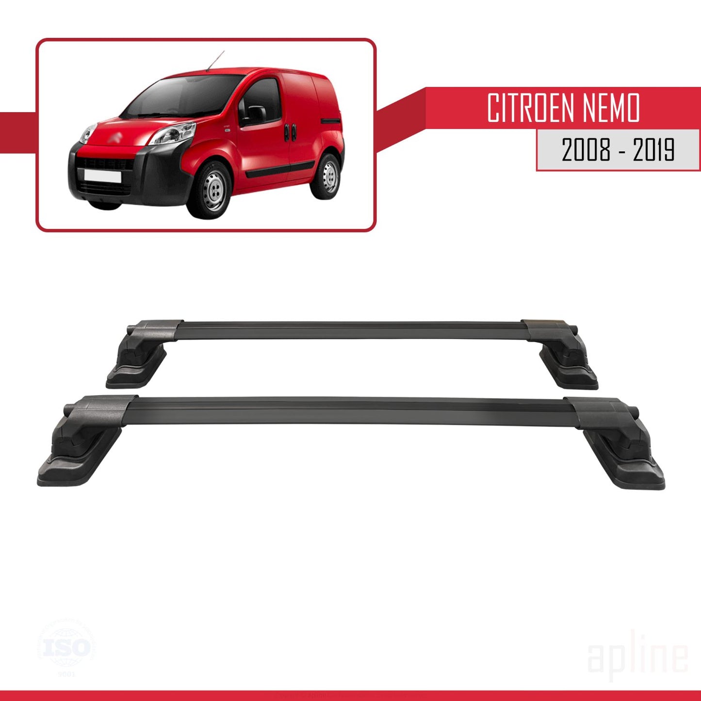 Compatible with Citroen Nemo 2008-2019 ACE-3 Car Roof Rack Cross Bar Black Aluminium 2 Bars