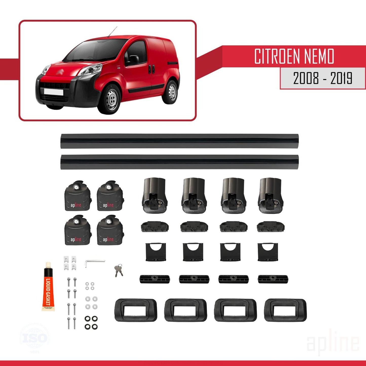 Compatible with Citroen Nemo 2008-2019 ACE-3 Car Roof Rack Cross Bar Black Aluminium 2 Bars