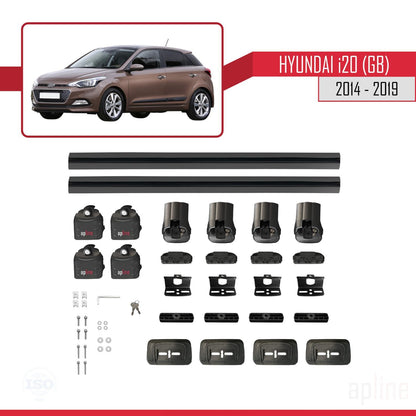 Compatible avec Hyundai i20 (GB) 2014-2019 ACE-3 Barres de Toit Railing Porte-Bagages de Voiture Noir Aluminium 2 Barres