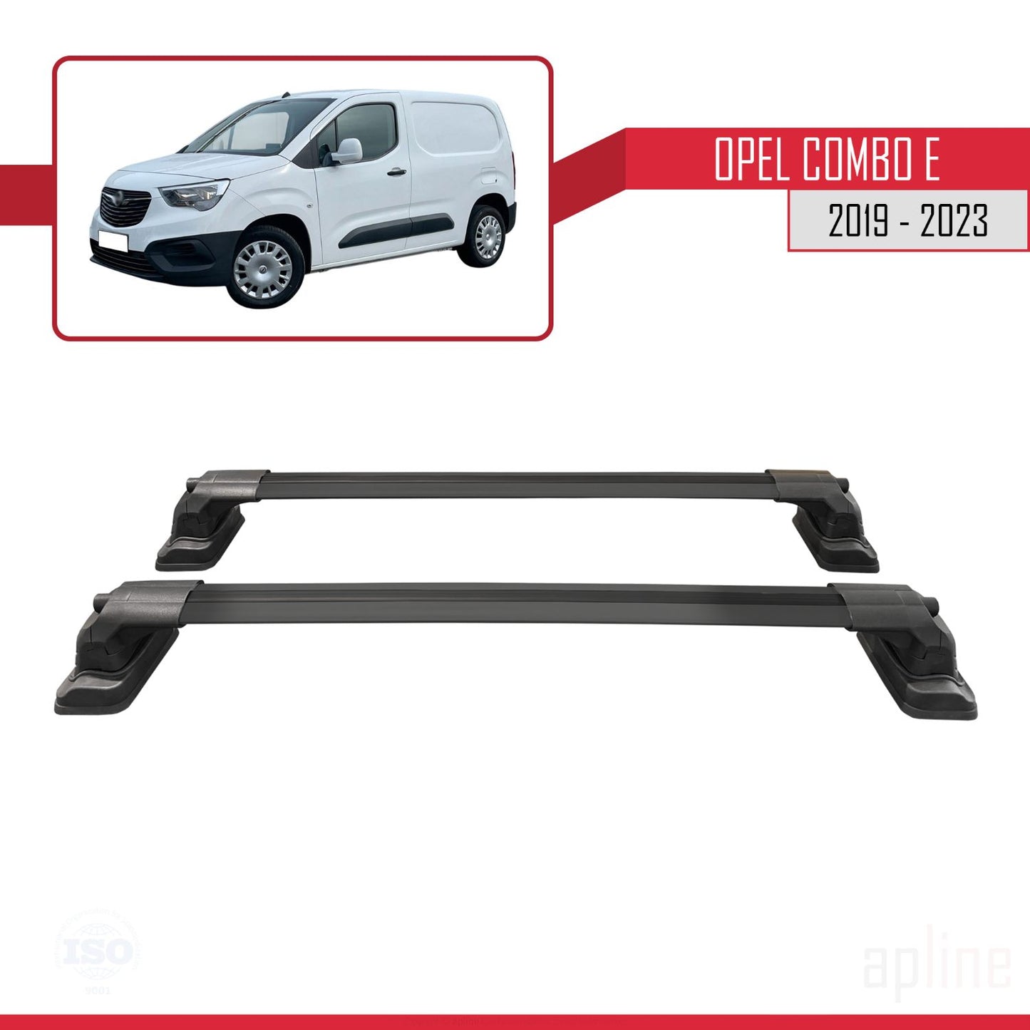 Compatible avec Opel Combo E 2019-2023 ACE-3 Barres de Toit Railing Porte-Bagages de Voiture Noir Aluminium 2 Barres