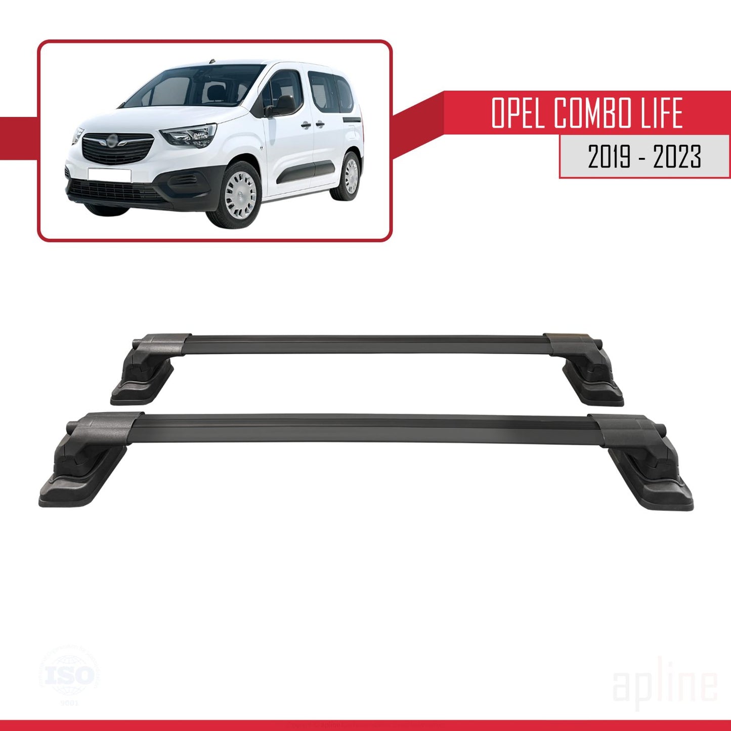 ACE-3 Dakdrager bagagedrager compatibel met Opel Combo Life 2019-2023 Spoorstaven Zwart Aluminium 2 Staven