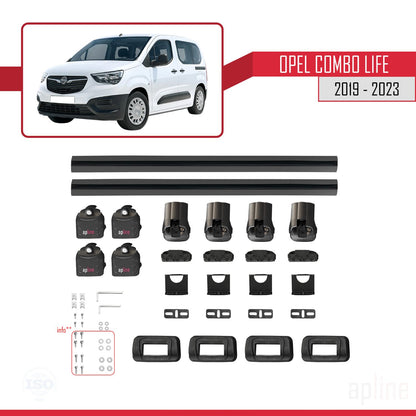 ACE-3 Dakdrager bagagedrager compatibel met Opel Combo Life 2019-2023 Spoorstaven Zwart Aluminium 2 Staven