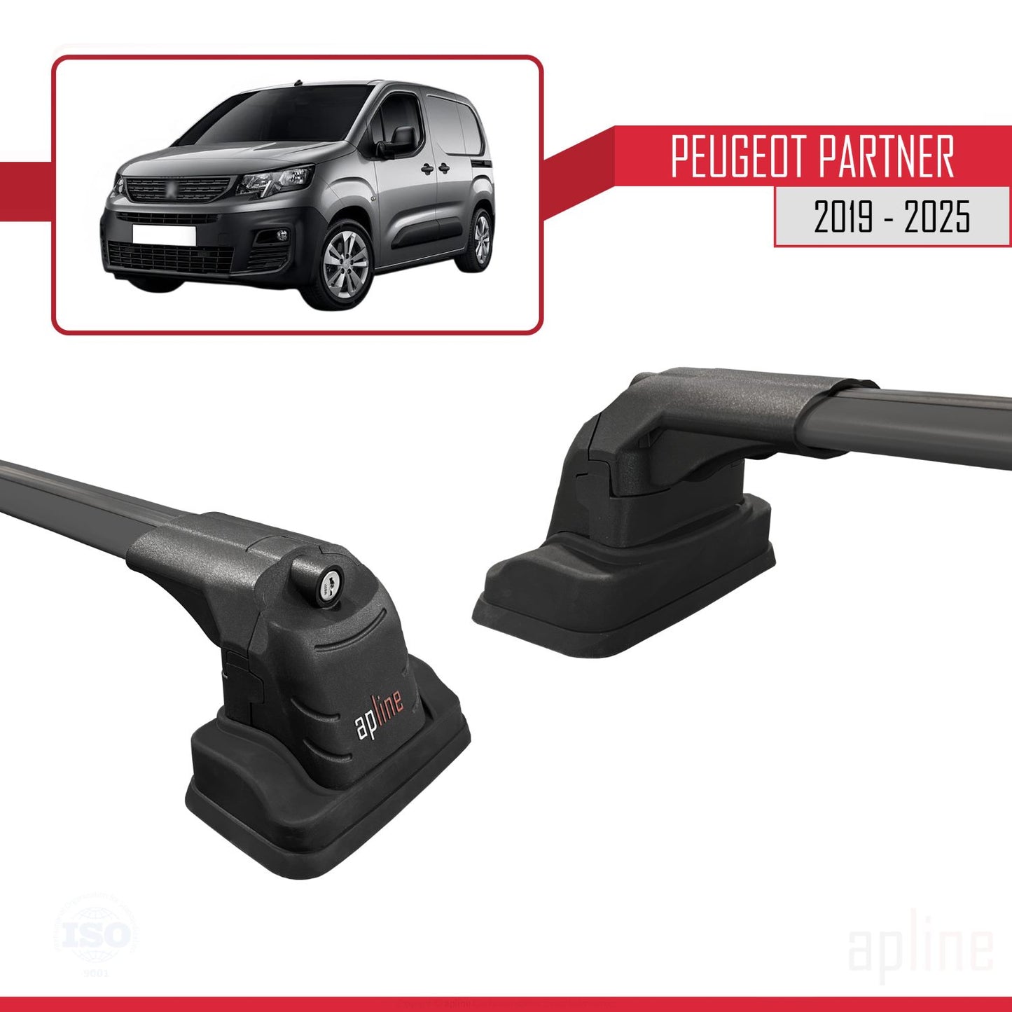 Compatible avec Peugeot Partner 2019-2025 ACE-3 Barres de Toit Railing Porte-Bagages de Voiture Noir Aluminium 2 Barres