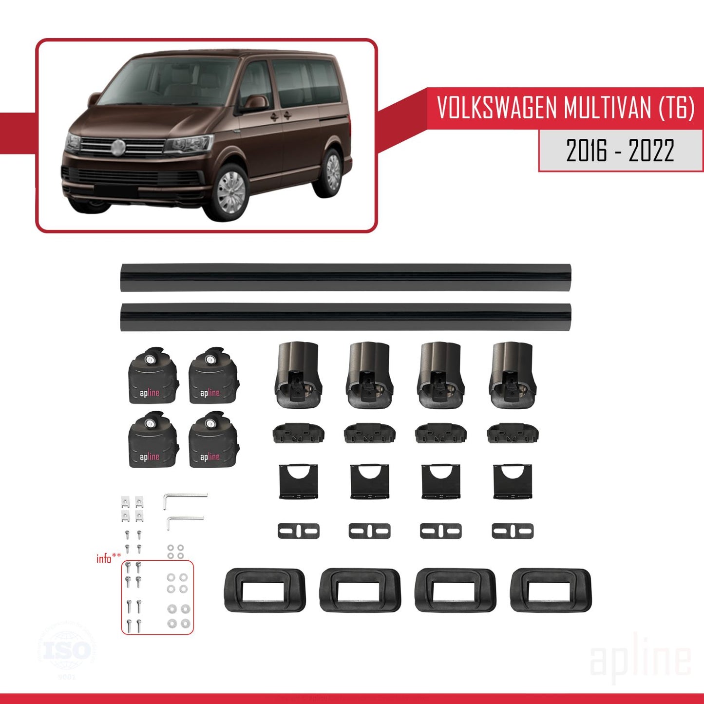 Compatible avec Volkswagen Multivan (T6) 2016-2022 ACE-3 Barres de Toit Railing Porte-Bagages de Voiture Noir Aluminium 2 Barres