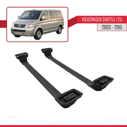 Compatible avec Volkswagen Shuttle (T5) 2003-2015 ACE-3 Barres de Toit Railing Porte-Bagages de Voiture Noir Aluminium 2 Barres