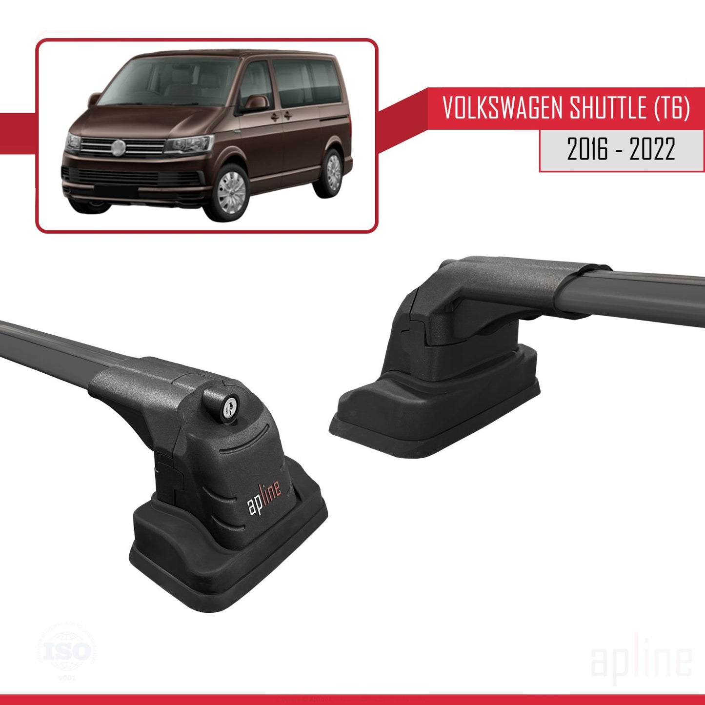 Compatible avec Volkswagen Shuttle (T6) 2016-2022 ACE-3 Barres de Toit Railing Porte-Bagages de Voiture Noir Aluminium 2 Barres