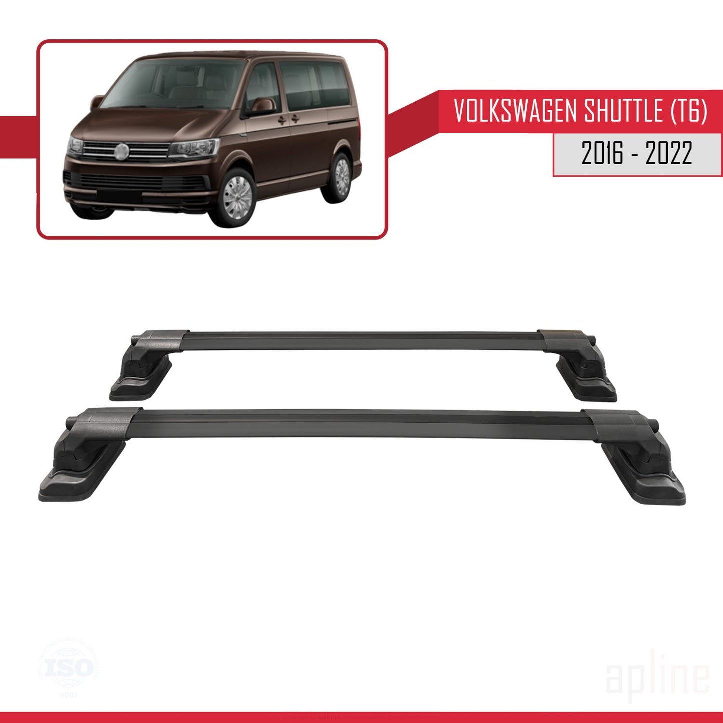 Compatible avec Volkswagen Shuttle (T6) 2016-2022 ACE-3 Barres de Toit Railing Porte-Bagages de Voiture Noir Aluminium 2 Barres